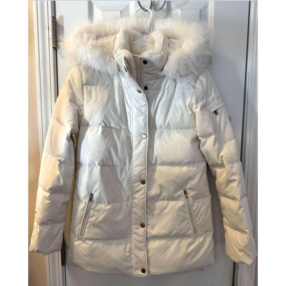 New Lauren Ralph Lauren Hooded Puffer Coat Ivory Classic Size XXS MSRP - $325